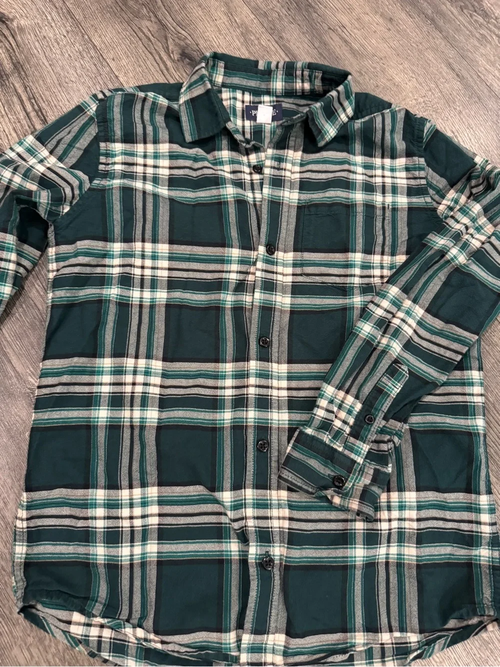 The Children's Place Green & White Plaid Button-Down Shirt